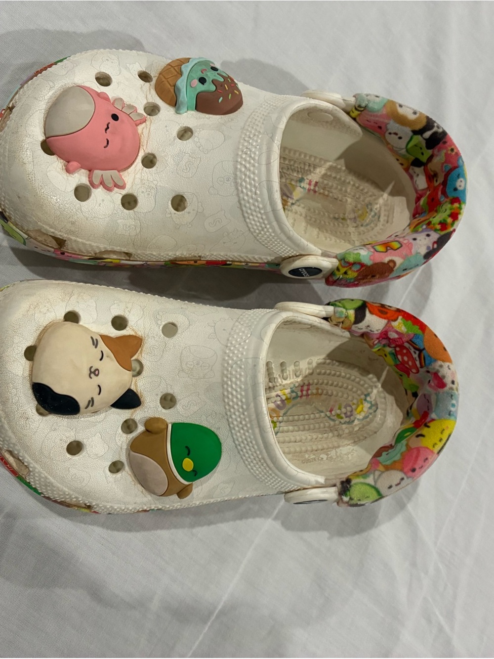 Kids White Slip-On Crocs squishmallows with Colorful Character Trim